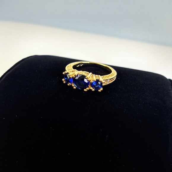 None Jewelry - Gold & Blue Gemstone Costume Jewelry Ring